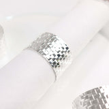 4 Pack | Shiny Silver Metal Basket Weave Napkin Rings, Cloth Napkin Holders