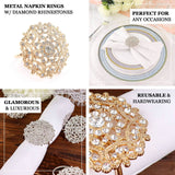 4 Pack | Diamond Rhinestone Silver Metal Flower Napkin Rings