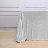 90x156" Silver Premium Sequin Rectangle Tablecloth