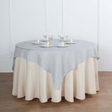 72x72 Silver Linen Square Overlay | Slubby Textured Wrinkle Resistant Table Overlay