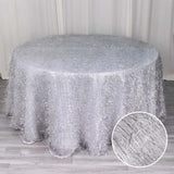 120inch Metallic Black Premium Tinsel Shag Round Tablecloth, Shimmery Metallic Fringe