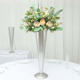 28Inch Tall Brushed Silver Metal Trumpet Flower Vase Wedding Centerpiece