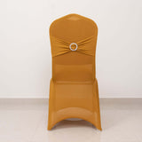 Gold Spandex Banquet Chair Cover with Silver Rhinestone Buckled Sash Band, Stretched Fitted Slip On