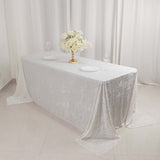 White Seamless Premium Crushed Velvet Rectangle Tablecloth - 90x132inch for 6 Foot Table