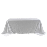 Scuba Rectangular Tablecloth 90×132inch White Rhinestone Accents – Seamless, Wrinkle-Free