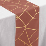 9ft Terracotta (Rust) With Gold Foil Geometric Pattern Table Runner