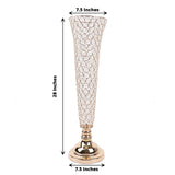 2 Pack | Gold 28Inch Tall Crystal Beaded Trumpet Vase Set, Table Centerpiece