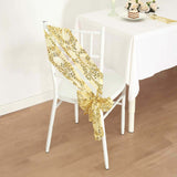 5 Pack Gold Tulle Wedding Chair Sashes with Leaf Vine Embroidered Sequins