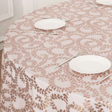 120inch Blush Rose Gold Sequin Leaf Embroidered Seamless Tulle Round Tablecloth, Sheer Overlay