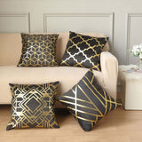 18inch Black/Gold Foil Geometric Print Throw Pillow Covers, Velvet Square Sofa Cushion Covers