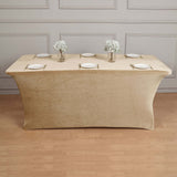 Champagne Premium Velvet Spandex Rectangle Tablecloth 6ft Wrinkle Free