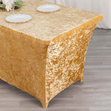 6ft Champagne Crushed Velvet Spandex Fitted Rectangular Table Cover