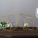 9" Gold Geometric Candle Holder Set | Linked Metal Geometric Centerpieces with Votive Glass Holders