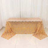 90x156inch Rose Gold Wave Mesh Rectangular Tablecloth With Gold Embroidered Sequins