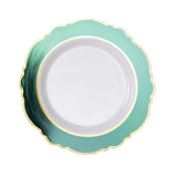 10 Pack 10" Hunter Emerald Green White Disposable Dinner Plates With Round Blossom Design#whtbkgd