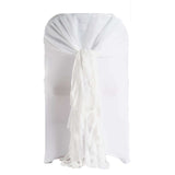 1 Set White Chiffon Hoods With Ruffles Willow Chiffon Chair Sashes
