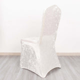 White Crushed Velvet Spandex Stretch Wedding Chair Cover With Foot Pockets - 190GSM