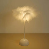 15inch White Feather LED Table Lamp Wedding Centerpiece, Battery Operated Cordless Desk Light