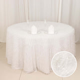 120inch White Fringe Shag Polyester Round Tablecloth