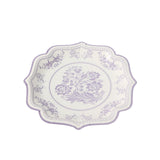 25-Pack Paper Dessert Plates in White with Lavender Lilac Damask Floral Print