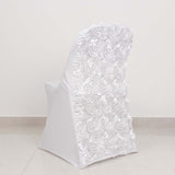 White Satin Rosette Spandex Stretch Fitted Folding Chair Cover