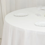 132inch White Cotton Blend Round Tablecloth Seamless for 6 Foot Table