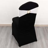 5 Pack White Spandex Chair Sashes with Gold Diamond Buckles, Elegant Stretch Chair Bands and Slide