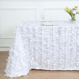 90x156inch White 3D Leaf Petal Taffeta Fabric Rectangle Tablecloth