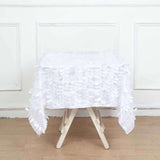 54" White 3D Leaf Petal Taffeta Fabric Square Tablecloth