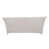 6ft White Crushed Velvet Spandex Fitted Rectangular Table Cover#whtbkgd