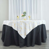 54"x54" White Polyester Square Tablecloth With Gold Foil Geometric Pattern