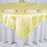 72" x 72" Yellow Satin Square Tablecloth Overlay#whtbkgd