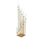 Gold 12 Arm Cluster Taper Candle Holder With Clear Glass Shades, Large Candle Arrangement#whtbkgd