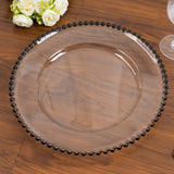 6 Pack 13inch Clear Acrylic Plastic Charger Plates With Black Beaded Rim