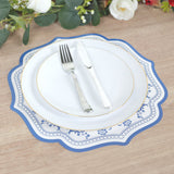 10 Pack Cardboard Paper Table Mats with White Royal Blue Damask Floral Pattern, 13inch Round 