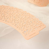 25 Pack | Blush Rose Gold Lace Laser Cut Paper Cupcake Wrappers, Muffin Baking Cup Trays