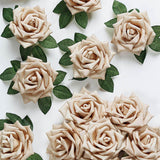 24 Roses | 5inch Champagne Artificial Foam Flowers With Stem Wire and Leaves