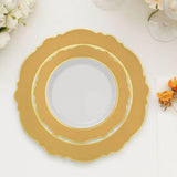 10 Pack | 8inch Gold / White Disposable Salad Appetizer Plates With Round Blossom Design