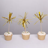 100 Pack Gold Firework Frills Cake Toppers, Cupcake Decoration Picks, Bamboo Cocktail Sticks