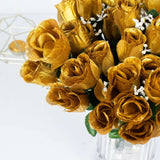 12 Bushes | Gold Artificial Premium Silk Flower Rose Buds | 84 Rose Buds