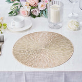 6 Pack Gold Metallic Vinyl Placemats, Non-Slip Spiked Design Round Table Mats 15"