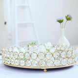 Gold Metal Crystal Beaded Mirror Oval Vanity Serving Tray, Decorative Tray Medium 14x10inch