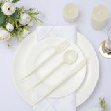 50 Pack | Ivory Premium Plastic Silverware Set, Heavy Duty Disposable Sleek Utensil Cutlery