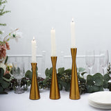 Set of 3 Nordic Hourglass Style Gold Metal Candlestick Holders, Modern European Style Taper