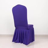 Purple Ruffle Pleated Skirt Banquet Spandex Chair Slipcover, 1-Piece Stretch Fitted Chair Cover