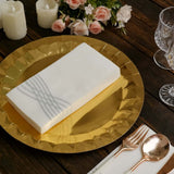 White / Silver Airlaid Soft Linen-Feel Paper Dinner Napkins, Disposable Hand Towels - Wave Design