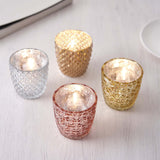 Metallic Silver Mercury Glass Votive Candle Holders, Tealight Candle Holders - Geometric Designs