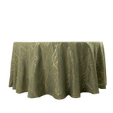 Dusty Sage Green Round Polyester Tablecloth With Gold Foil Tree Branch Pattern - 120inch for 5 Foot