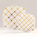 10 Pack | White/Gold 10inch Plastic Square Geometric Dinner Plates