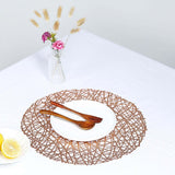 6 Pack Rose Gold Vinyl Placemats, Decorative Woven Non-Slip Round Table Mats 15"